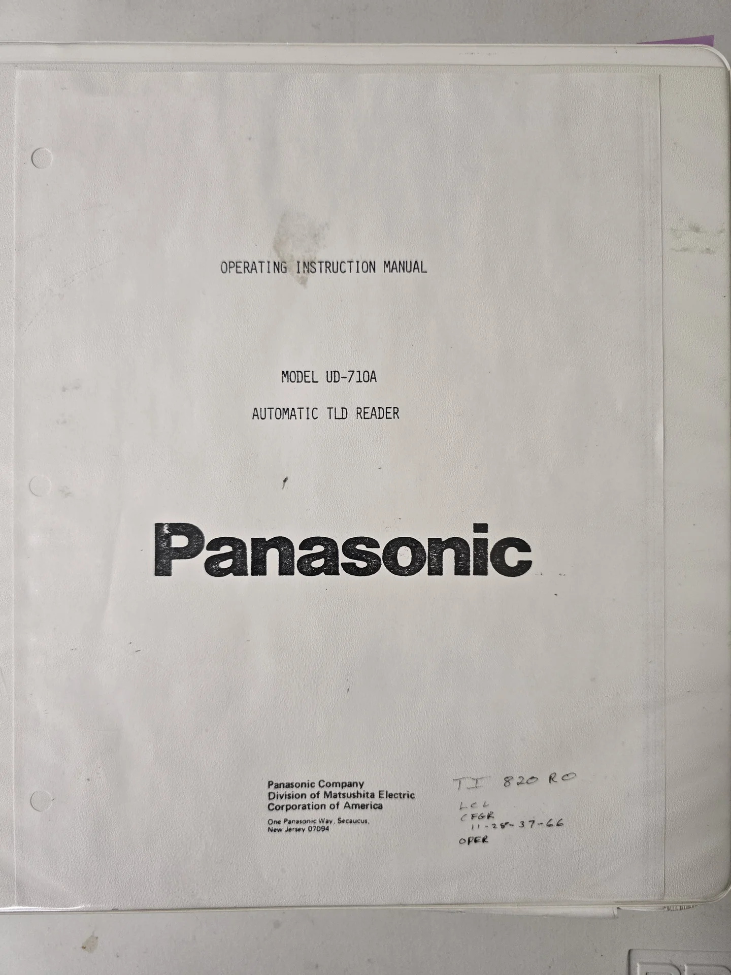 Front cover of a Panasonic UD-710 operator manual