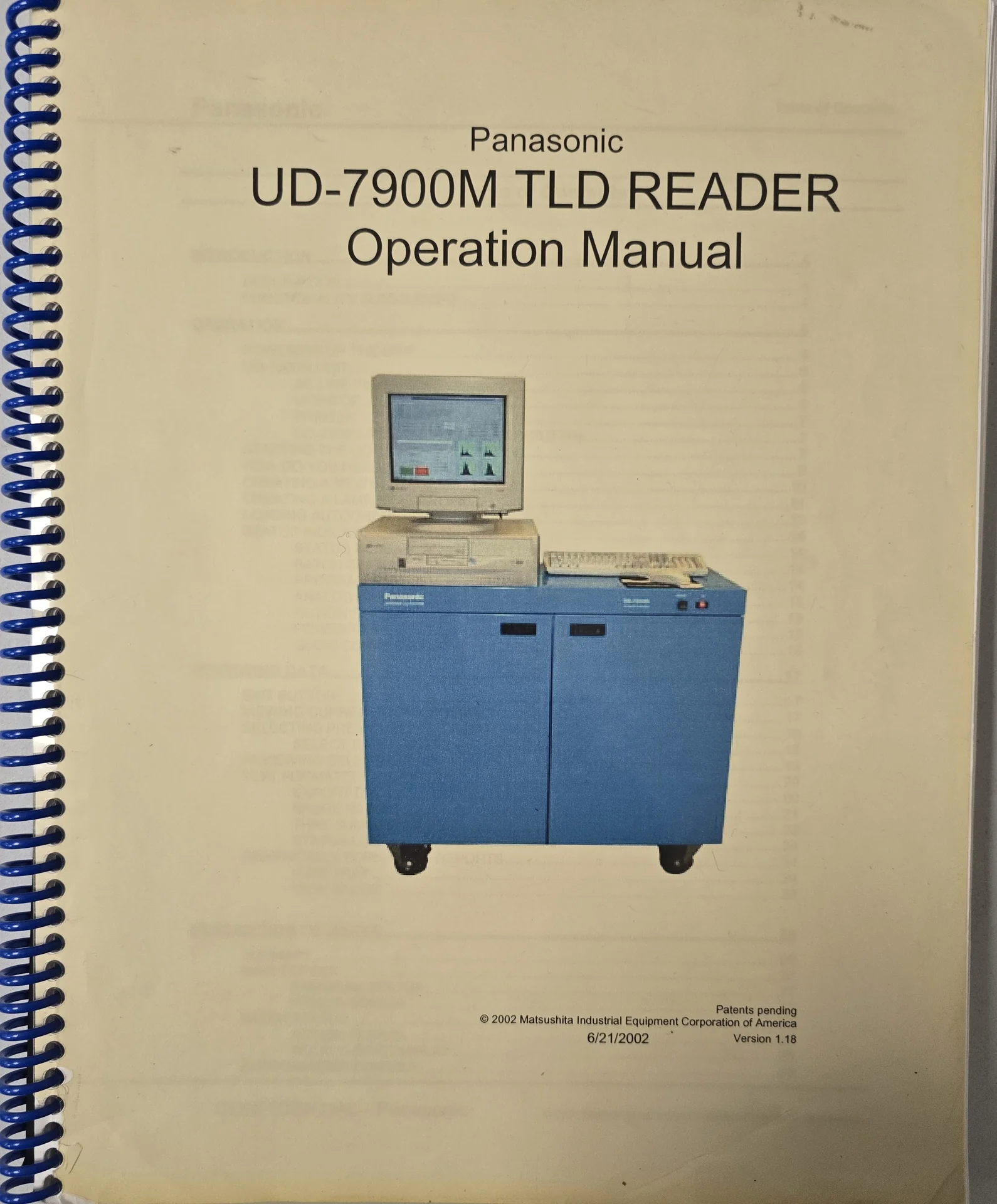 Spiral-bound Panasonic UD-7900 TLD reader operation manual
